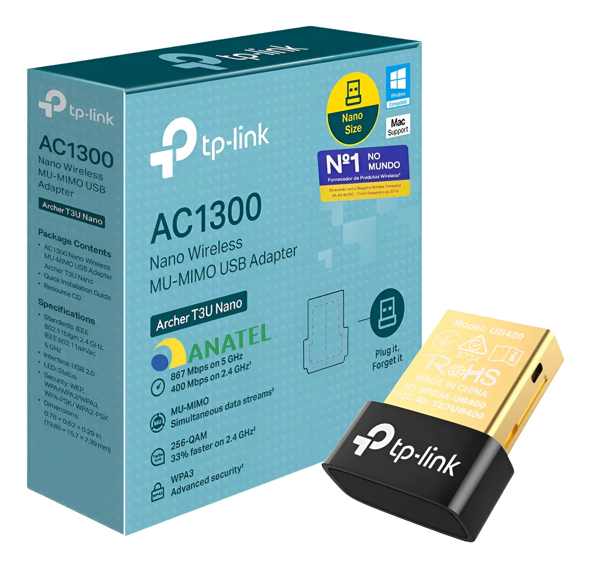 ADAPTADOR USB WIRELESS DUAL BAND ARCHER T3U NANO AC1300 TP-LINK