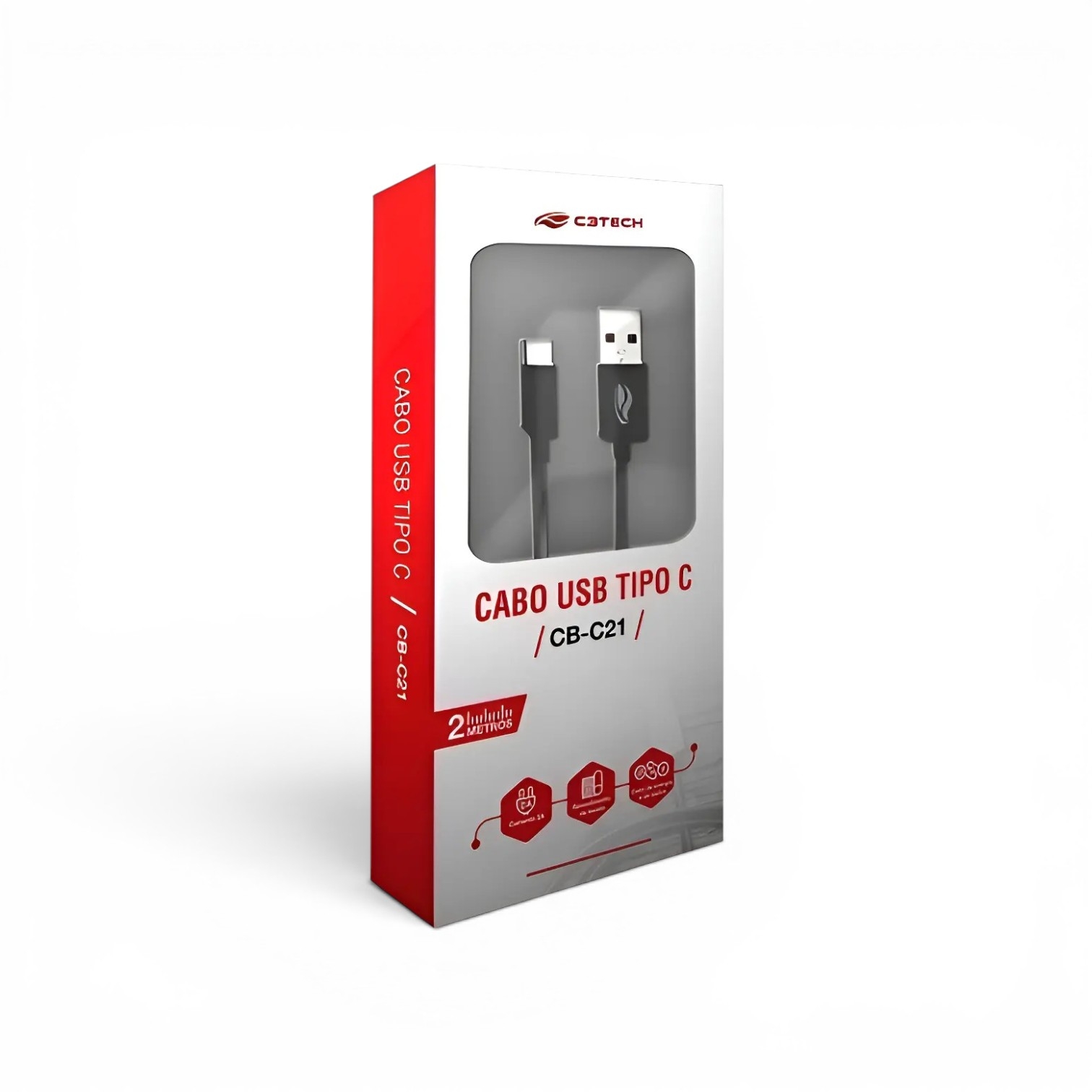 CABO DE DADOS USB TIPO C 2M 2A CB-C21BK PRETO C3TECH