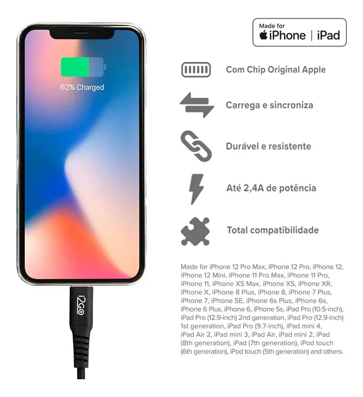 CABO LIGHTNING GO TECH IPHONE 1M PRETO