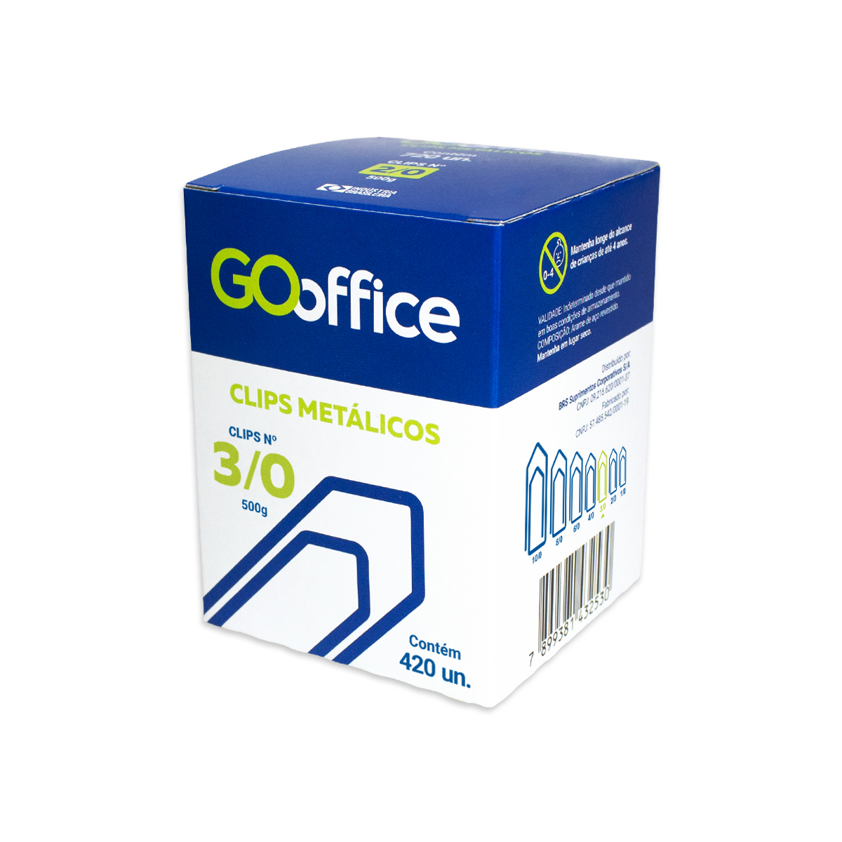 CLIPS GALVANIZADO GO OFFICE 3/0 FIO 1,20MM TRAD. CX 420UN
