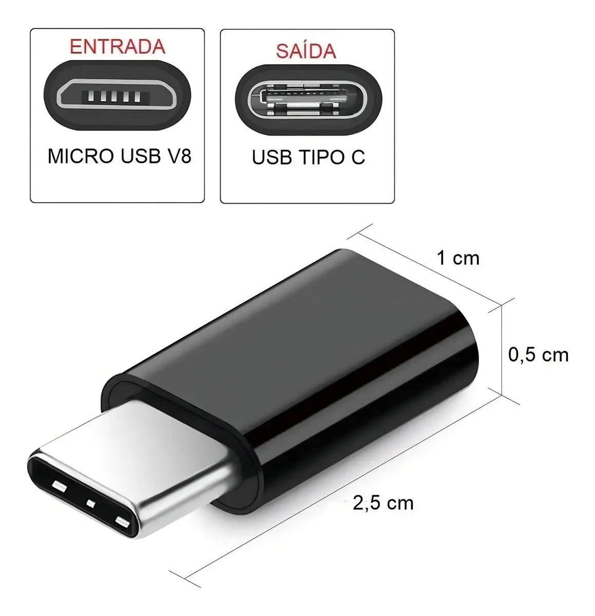 ADAPTADOR OTG MICRO USB V8 F 2.0 X USB M TIPO C 3.1 PRETO
