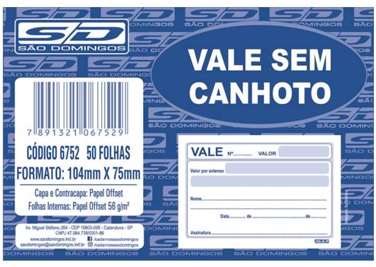 BLOCO VALE S/CANHOTO 6752 50FLS SD