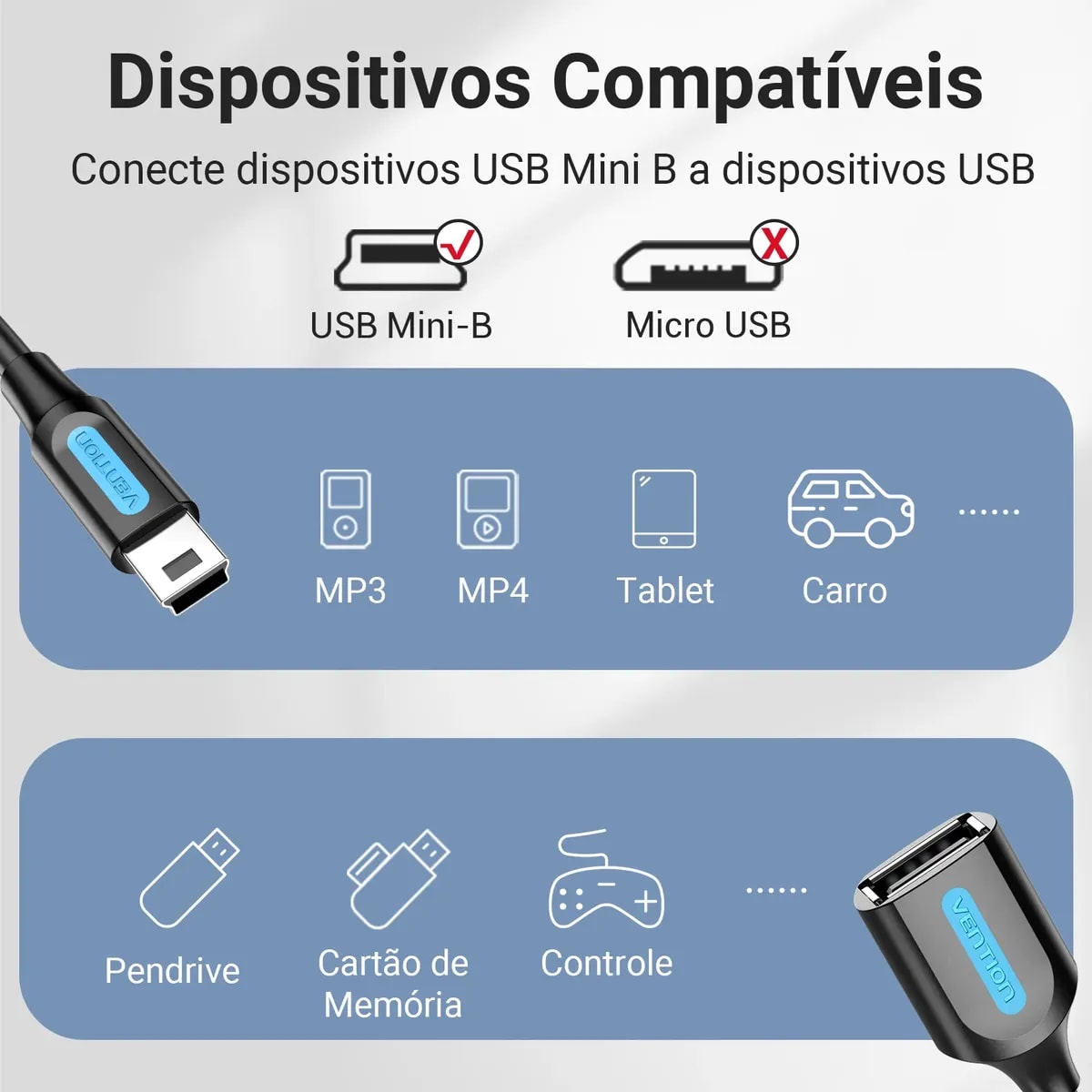 CABO ADAPTADOR USB FEMEA X MINI USB V3 OTG
