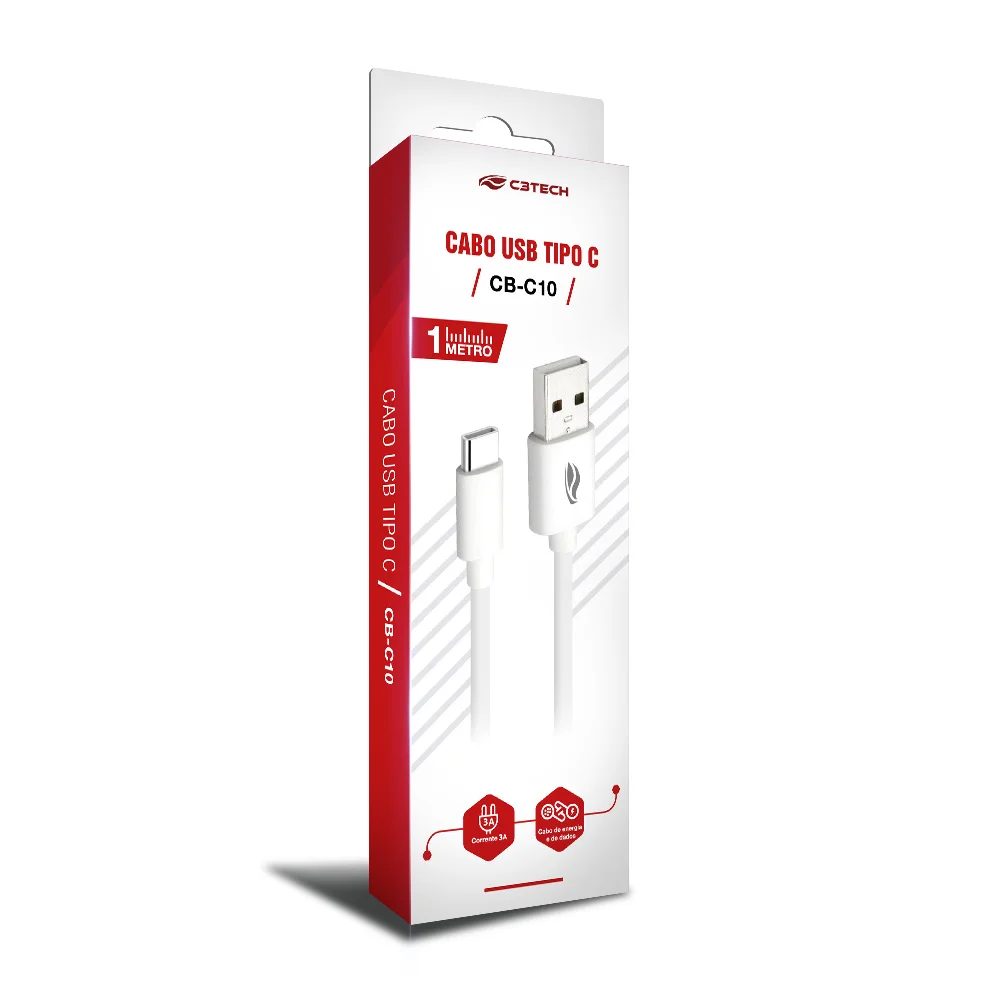 CABO CARREGADOR USB TIPO C* 1M BRANCO C3TECH