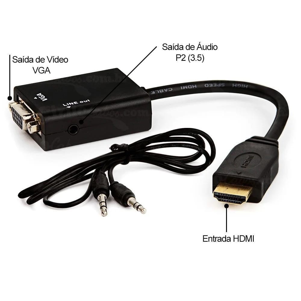CABO CONVERSOR HDMI X VGA FEMEA COM AUDIO EXBOM