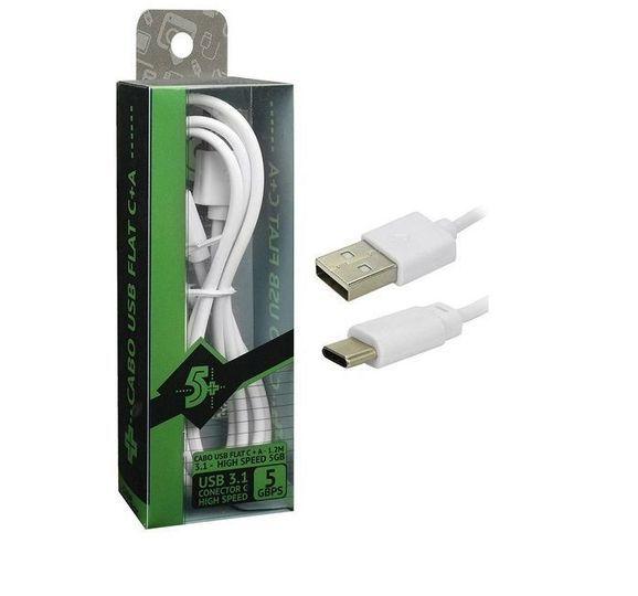 CABO DE DADOS TIPO C X TIPO C FLAT MOBILE 5GB 1.20M BRANCO CHIP SCE