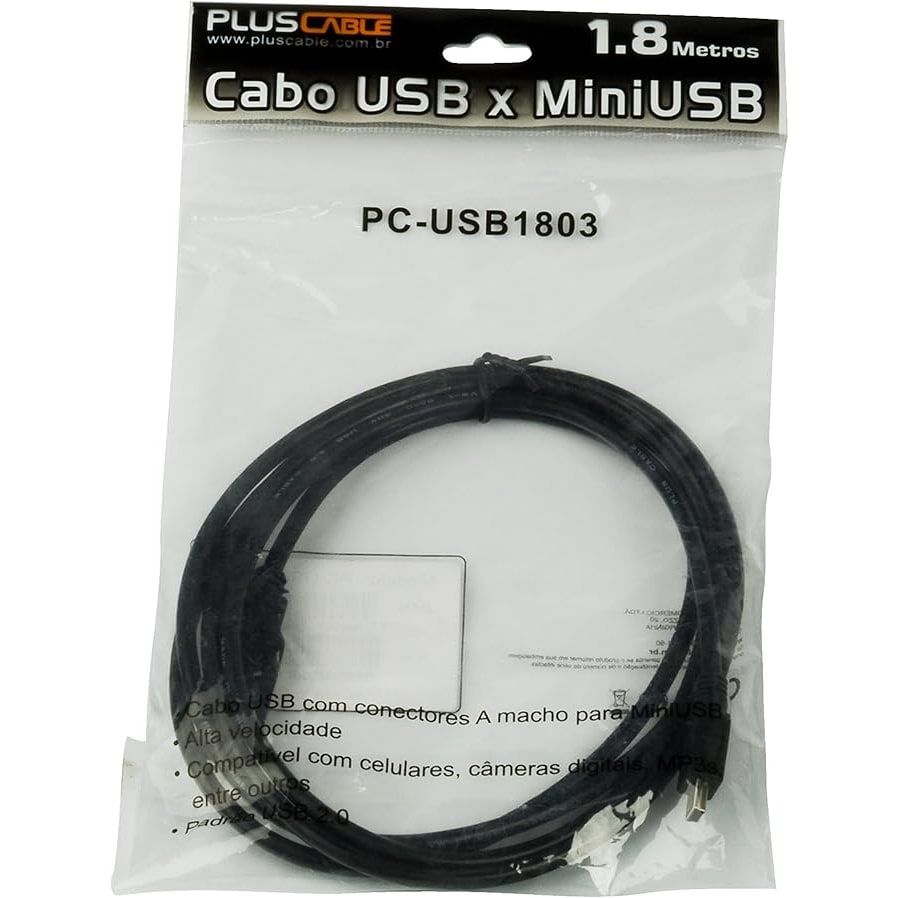 CABO DE DADOS USB/ MINI V3 5 PINOS 1,8MT PC-USB1803 PLUSCABLE