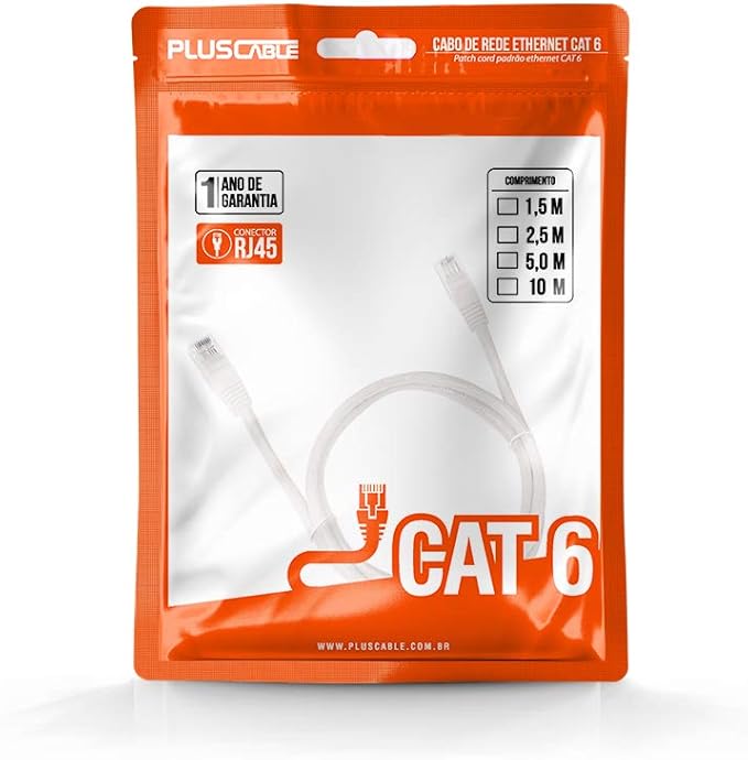 CABO DE REDE PATCH CORD CAT6 1.5MT BRANCO PC-ETH6U15WH PLUSCABLE