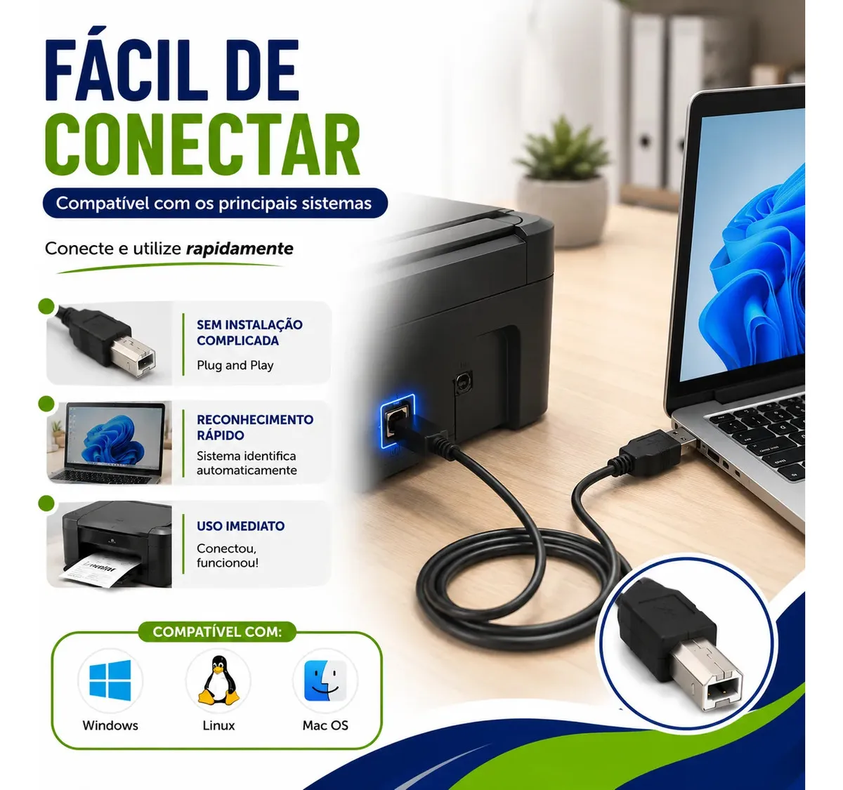 CABO IMPRESSORA USB 2.0 3 METROS