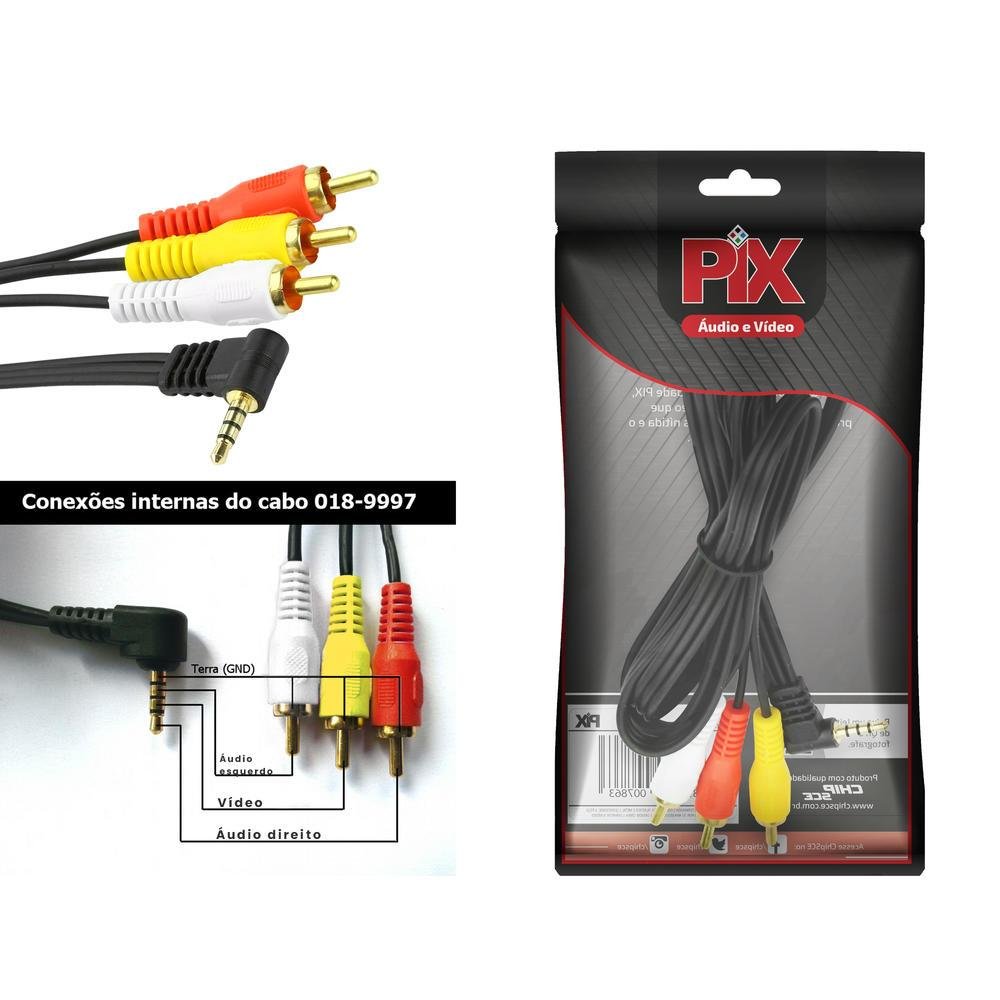 CABO RCA AV P3 ESTEREO +3 RCA MACHO 1.2 M PLUG METAL 018-9997 CHIP SCE