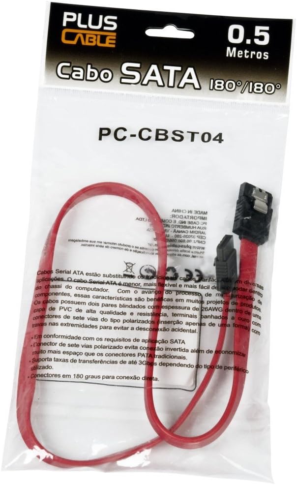 CABO SATA DE DADOS 0,50CM C TRAVA PC-CBST04RD PLUSCABLE