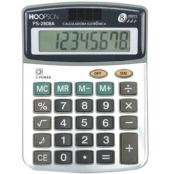 CALCULADORA DE MESA 8DIGITOS BATERIA/SOLAR PRATA UNIDADE PS-2808A - ME