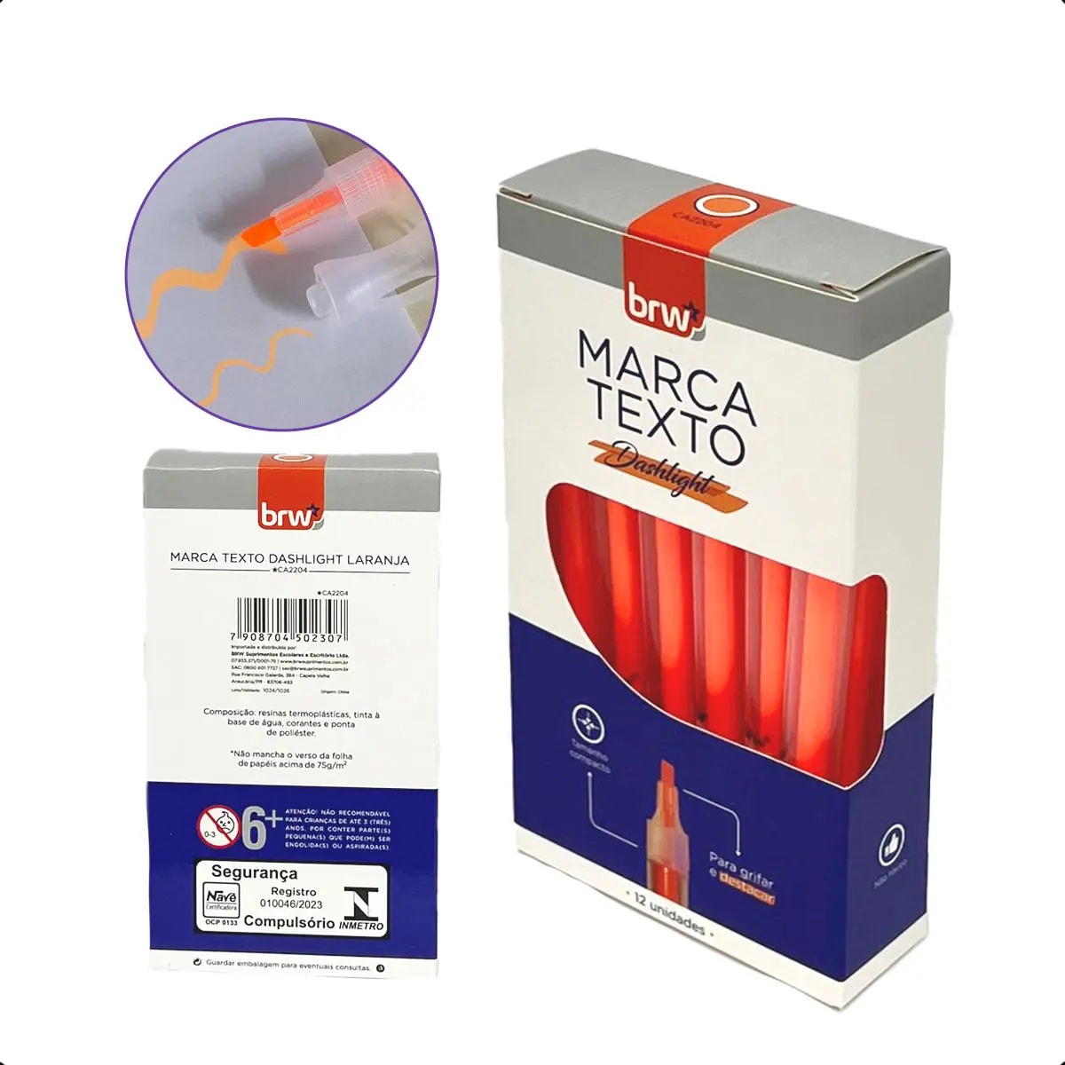 CANETA MARCA TEXTO DASHLIGTH LARANJA FLUORESCENTE BRW