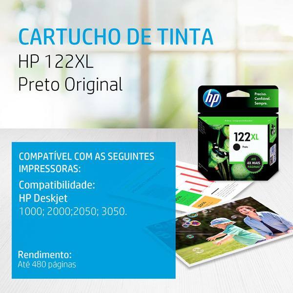 CARTUCHO HP 122XL ORIGINAL (CH563HB) PRETO 8,5ML