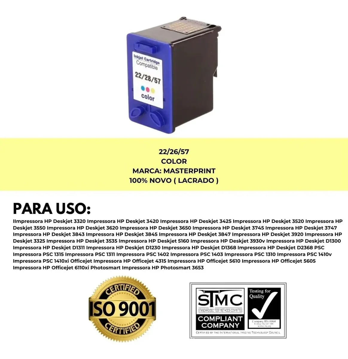 CARTUCHO HP 22/28/57 COMPATIVEL COLOR 12 ML