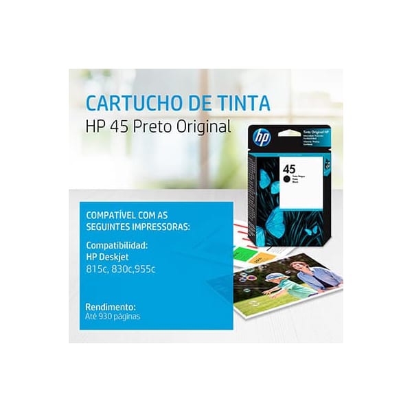 CARTUCHO HP 45 ORIGINAL (51645AL) 645 PRETO 42 ML