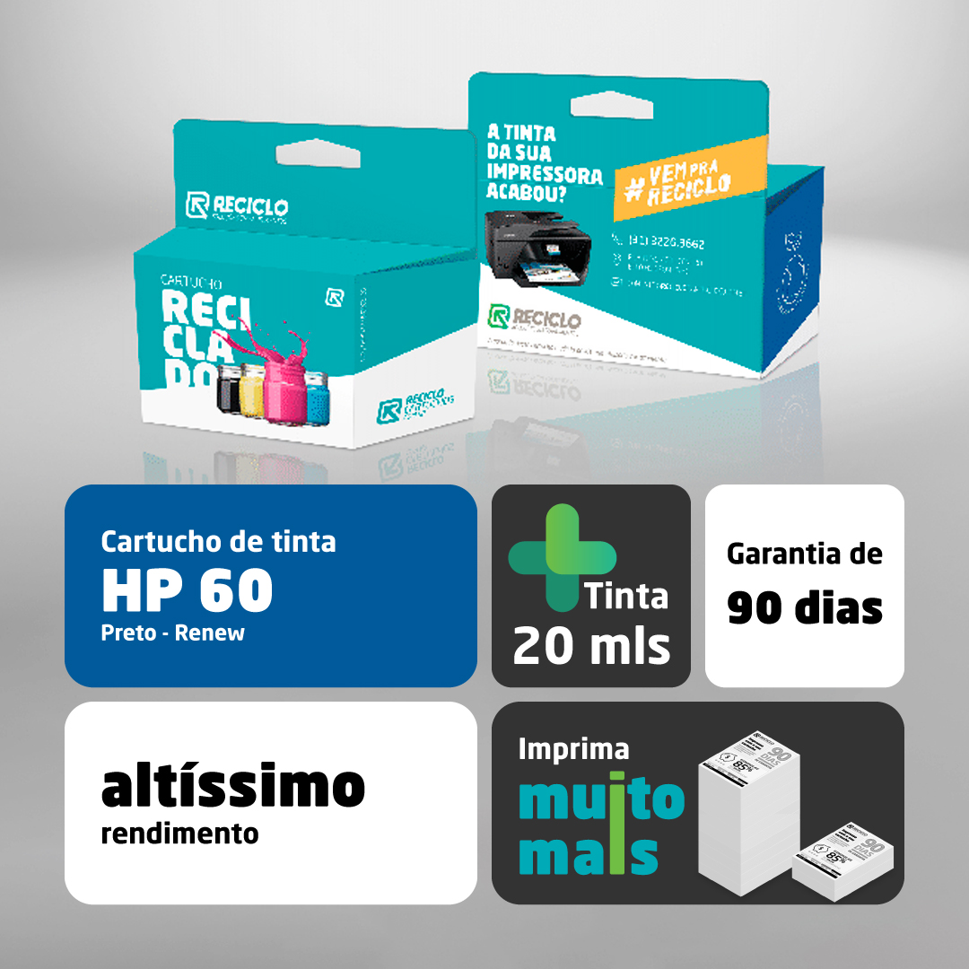 CARTUCHO HP 60 RECICLADO PRETO 20 ML