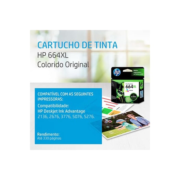 CARTUCHO HP 664XL ORIGINAL (F6V30AB) COLOR 8ML