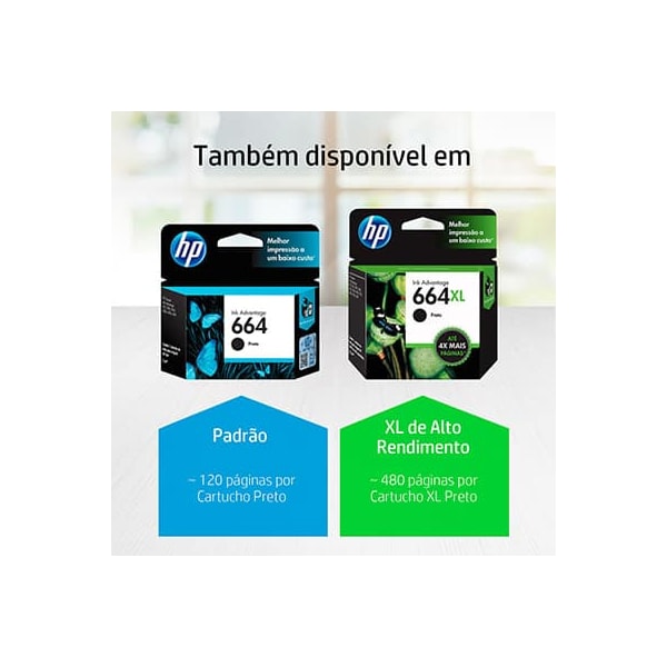 CARTUCHO HP 664XL ORIGINAL (F6V31AB) PRETO 8,5ML