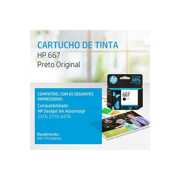 CARTUCHO HP 667 ORIGINAL (3YM79L) PRETO 2 ML