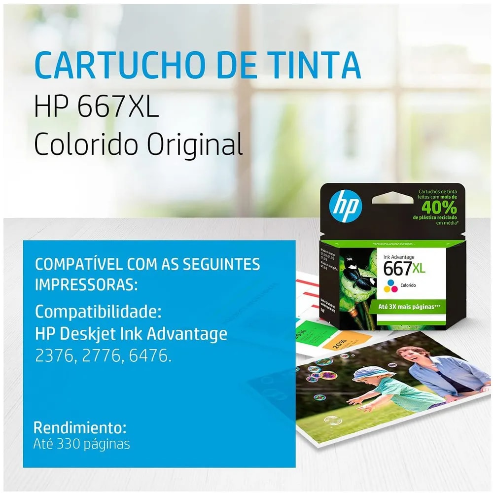 CARTUCHO HP 667XL ORIGINAL (3YM80AL) COLOR 8 ML