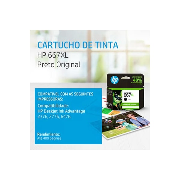 CARTUCHO HP 667XL ORIGINAL (3YM81AB) PRETO 8,5 ml