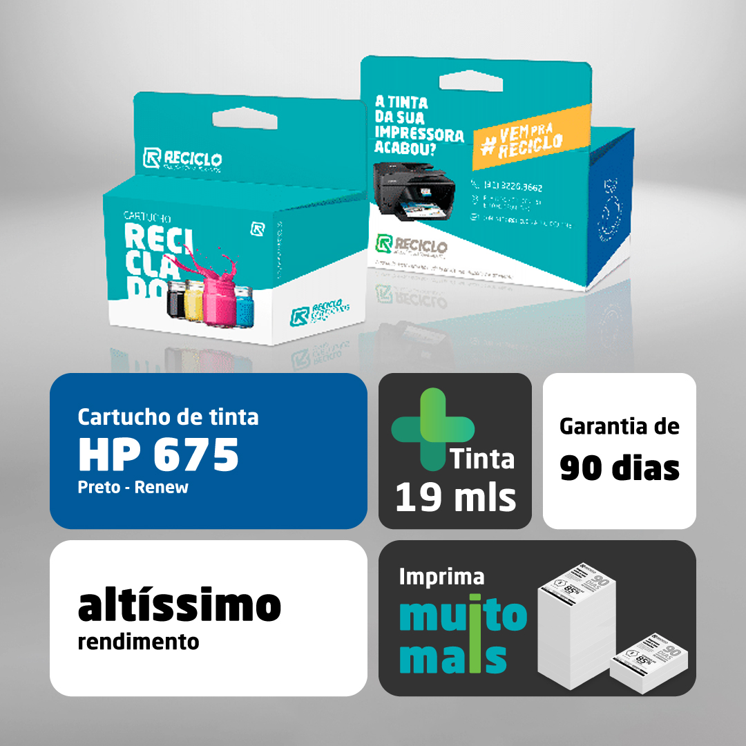 CARTUCHO HP 675 RECICLADO PRETO 20 ML
