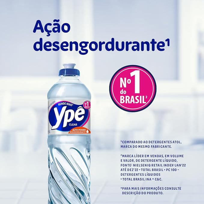 DETERGENTE YPE LAVA LOUCAS CLEAR 500ML