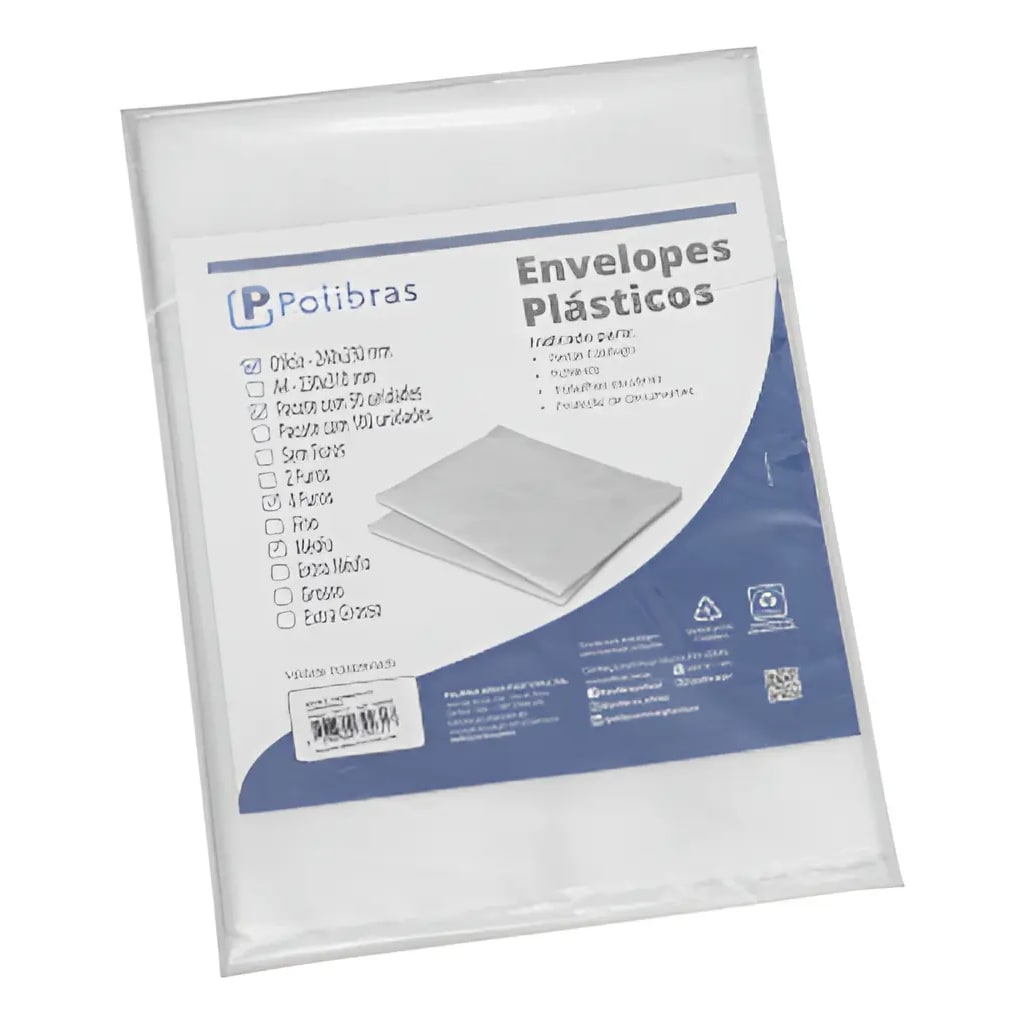 ENVELOPE PLASTICO OFICIO MEDIO 4 FUROS PCT/100 - 010MM