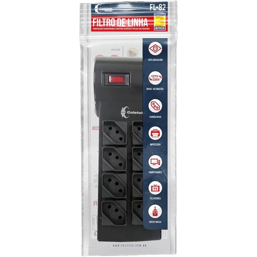 FILTRO DE LINHA 8 TOMADAS FL-82BK C3TECH BIVOLT