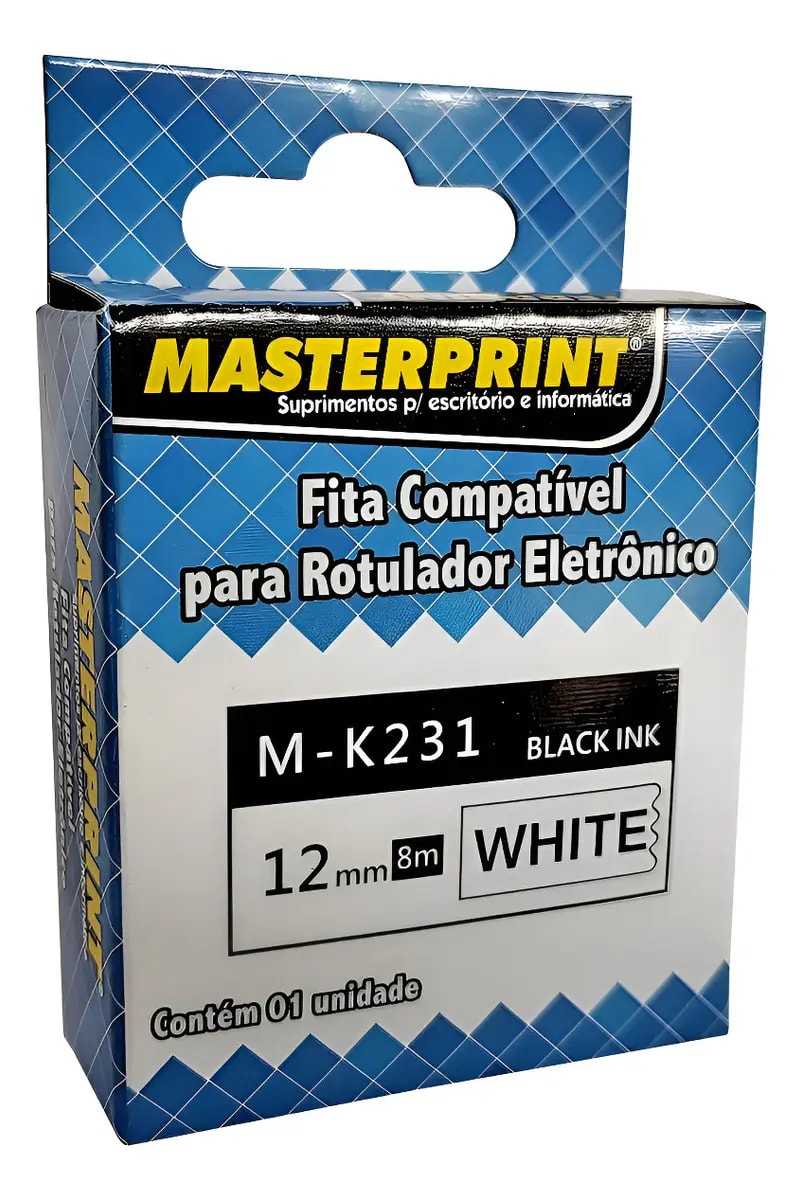 FITA COMPATIVEL ROTULADORA M-K231 12MM*8M PRETO/BRANCO