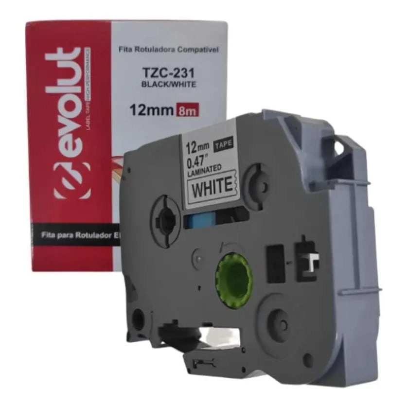 FITA PARA ROTULADOR COMP.TZC-231 12MM*8M PRETO/BRANCO DER 4