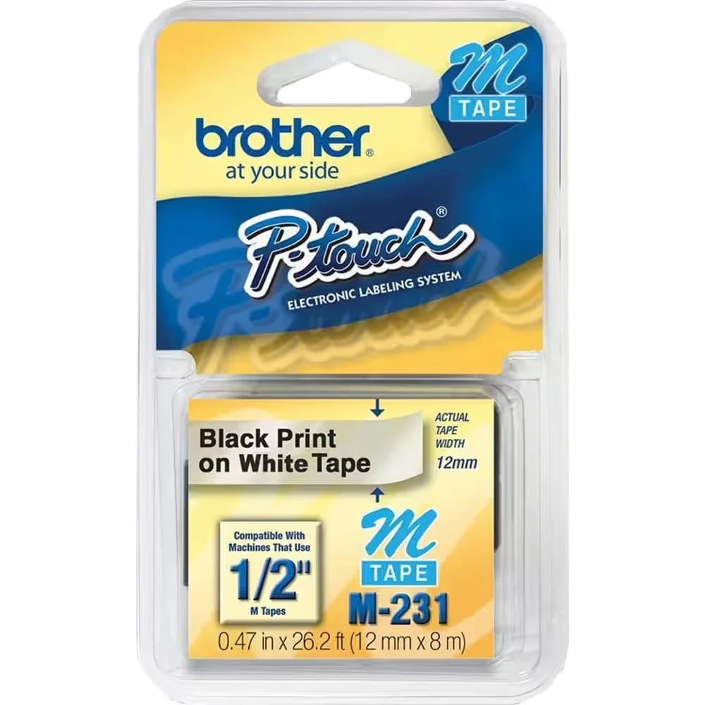 FITA ROTULADOR ORIG BROTHER PRETO/BRANCO 12MM PT80/PT85/65 REF: M231