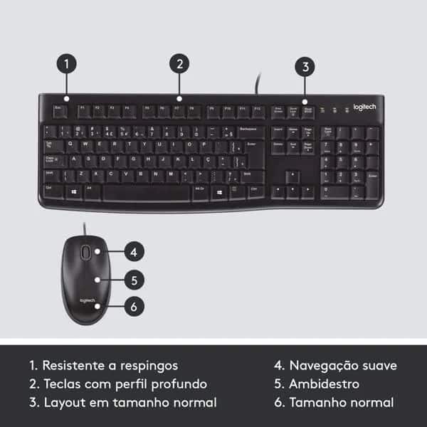 KIT TECLADO E MOUSE LOGITECH MK120 PRETO