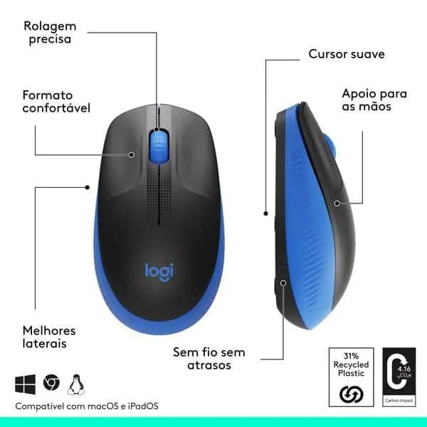 MOUSE USB SEM FIO AZUL M190 LOGITECH