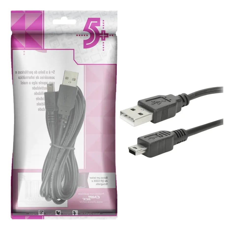 Cabo de Dados Mini USB V3 1,8MT Preto Chipsce