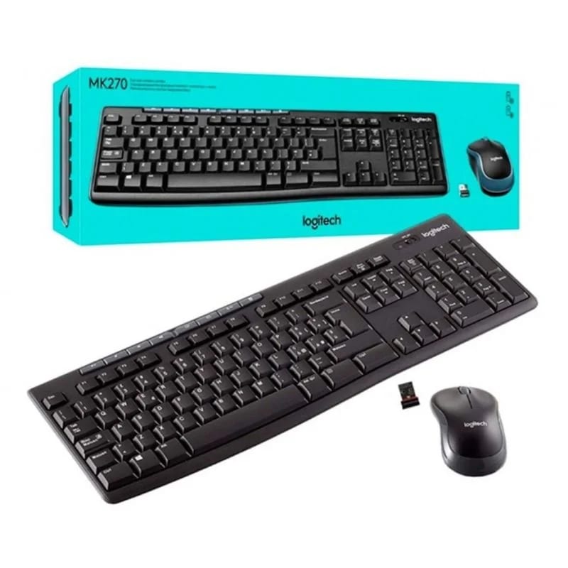 Teclado e Mouse Logitech Multimidia Wireless MK270 Preto
