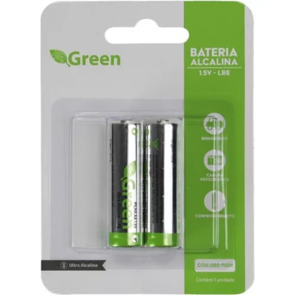 Pilha Alcalina Aa LR06 c/ 2 Unidades Blister Green