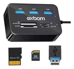 Leitor de Cartao Uh-R230 com Hub USB 3 Portas 2.0 Exbom — foto 4