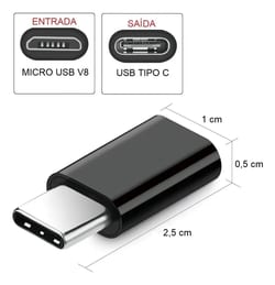 Adaptador Otg Micro USB V8 F 2.0 X USB M Tipo C 3.1 Preto — foto 2