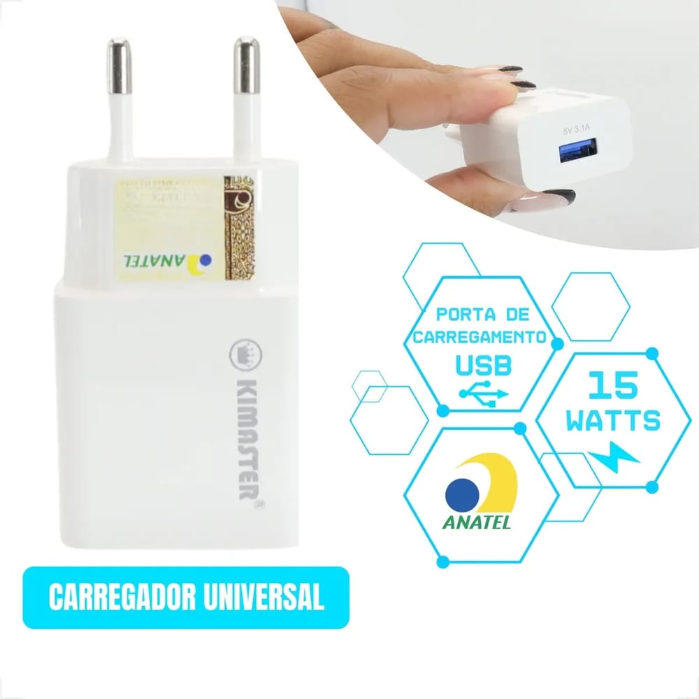 Carregado Tomada USB 3.1A Branco T502 Kimaster