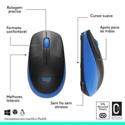 Mouse USB sem Fio Azul M190 Logitech — foto 6