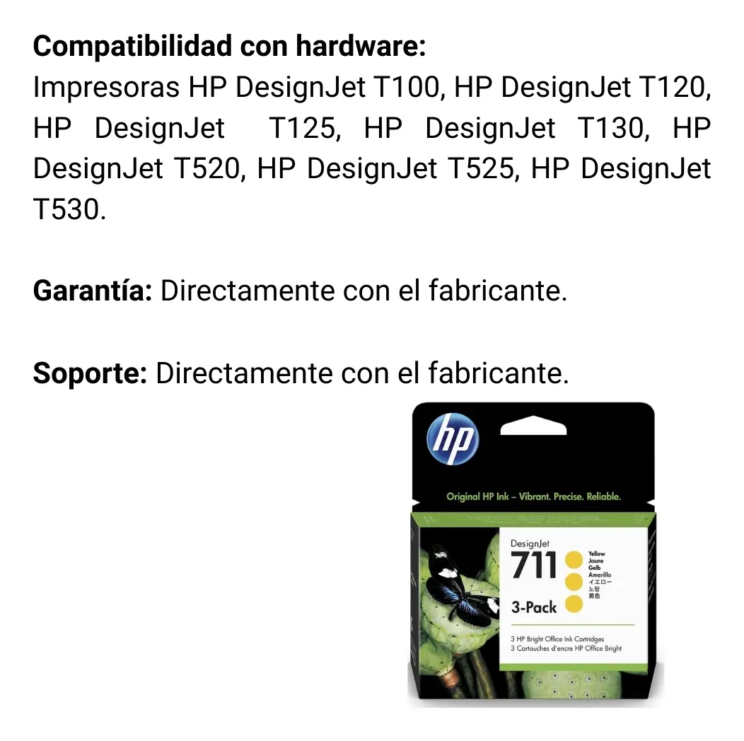 PACK CARTUCHO DE TINTA C/ 3 UN HP 711 ORGINAL AMARELO 3 UN 3X29ML