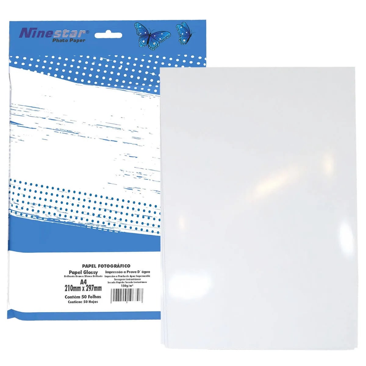 PAPEL FOTO GLOSSY 150G NINESTAR--50FOLHAS