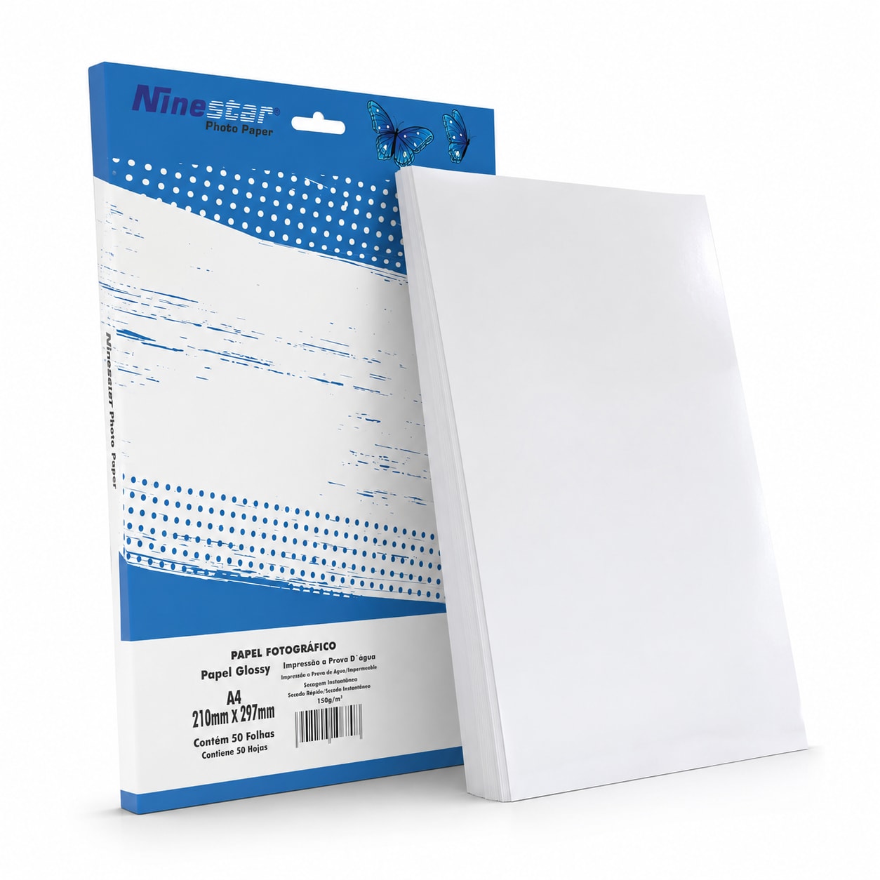 PAPEL FOTO GLOSSY 150G NINESTAR--50FOLHAS
