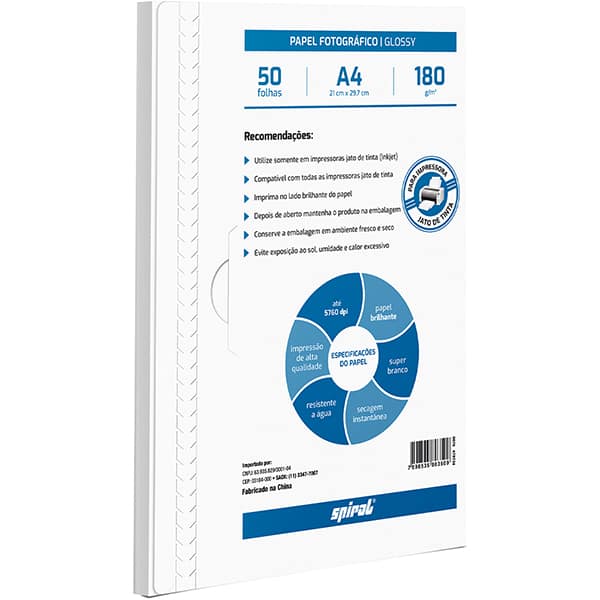 PAPEL FOTO GLOSSY 180G A4 PCT C/50