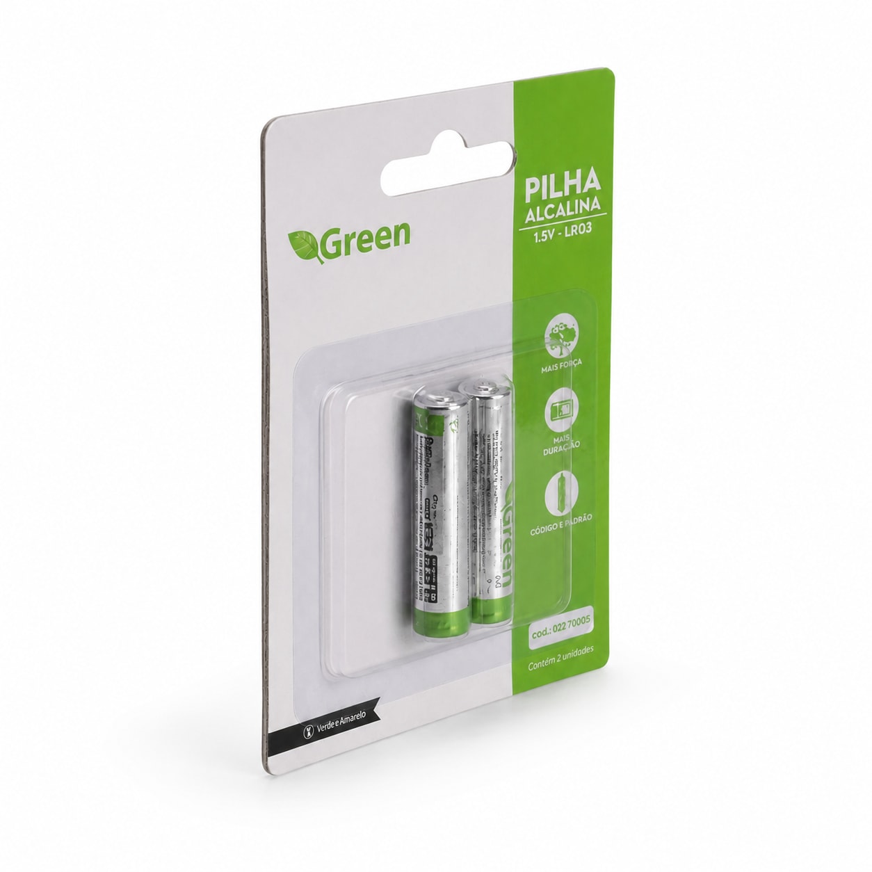 PILHA ALCALINA AAA GREEN LR03 C/ 2 UNIDADES BLISTER CHIP SCE