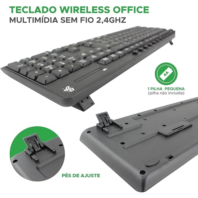 TECLADO SEM FIO 2,4GHZ OFFICE TW-500 015-0081 CHIP SCE