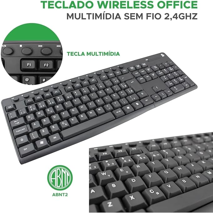 TECLADO SEM FIO 2,4GHZ OFFICE TW-500 015-0081 CHIP SCE